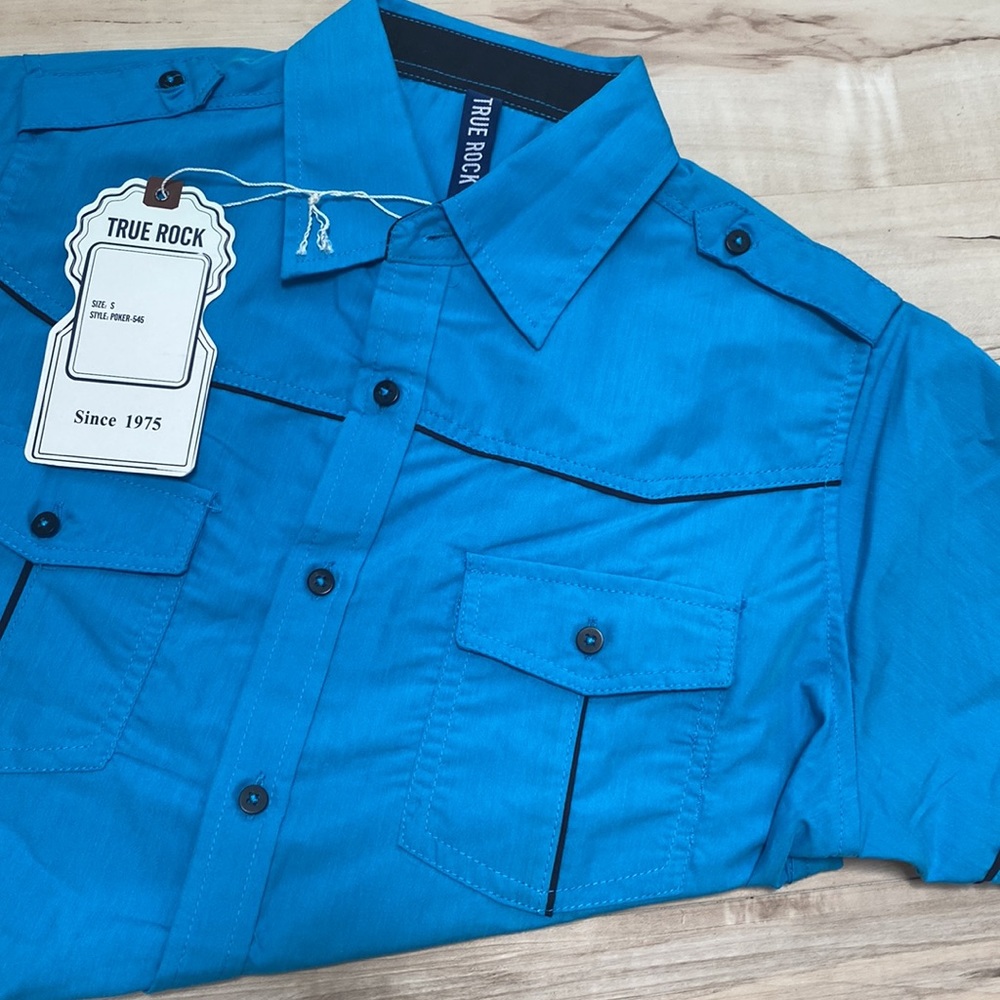 NWT True Rock Mens S Blue Button Front Shirt. Short Sleeves. - Picture 5 of 6